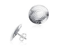 Textured Disc Circle Silver Ear Stud STS-5607